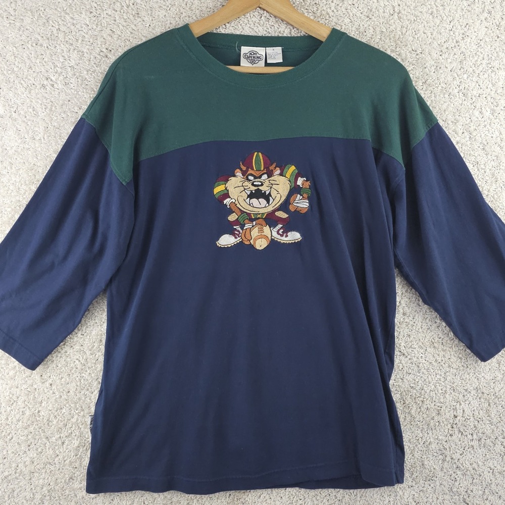 Vintage 90s Acme Clothing Taz Football 3/4 Sleeve Shirt Jersey Sz Large 1991